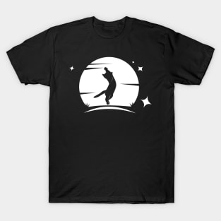 Cat Jumping At The Moon Cute Silhouette Playing Kitten T-Shirt